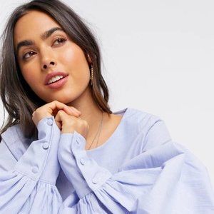 ASOS Y.A.S blouse volume sleeve in blue pinstripe
